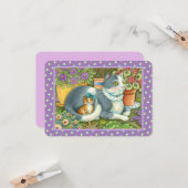 MUTTER KATZE UND KÜCHE, BLUME, BOWS & LEITFLÄCHE KARTE (Vorderseite/Rückseite Beispiel)