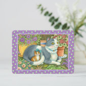 MUTTER KATZE UND KÜCHE, BLUME, BOWS & LEITFLÄCHE KARTE (Stehend Vorderseite)