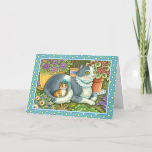 MUTTER KATZE UND KÜCHE, BLUME, BOWS & PLATZ FEIERTAGSKARTE