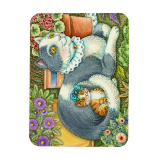 MUTTER KATZE UND KÜCHE, BLUME, BOWS & PLATZ MAGNET (Vertikal)