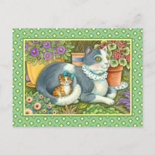 MUTTER KATZE UND KÜCHE, BLUME, BOWS & PLATZ POSTKARTE
