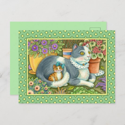MUTTER KATZE UND KÜCHE, BLUME, BOWS & PLATZ POSTKARTE (Vorne/Hinten)