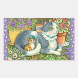 MUTTER KATZE UND KÜCHE, BLUME, BOWS & PLATZ RECHTECKIGER AUFKLEBER