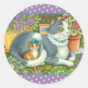 MUTTER KATZE UND KÜCHE, BLUME, BOWS & PLATZ RUNDER AUFKLEBER