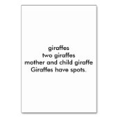 Mutter Kind Giraffe Lesekarten für Erwachsene Tischnummer (Rückseite)