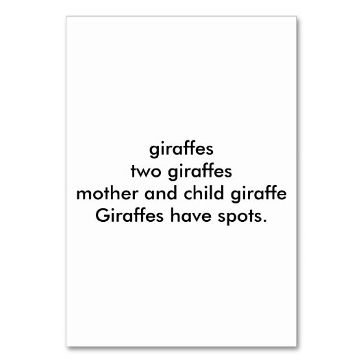 Mutter Kind Giraffe Lesekarten für Erwachsene Tischnummer (Rückseite)