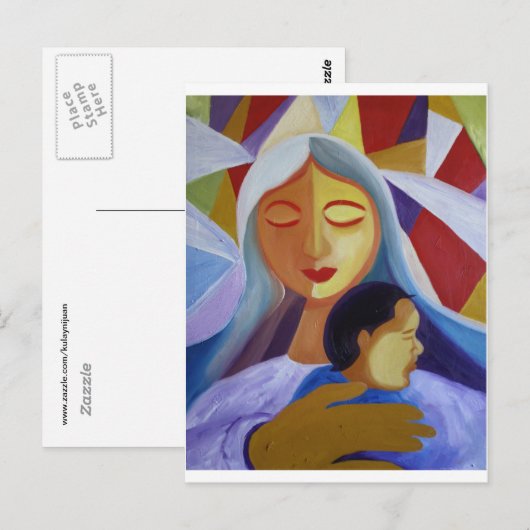 Mutter & Kind in der kubistischen Welt Postkarte (Vorne/Hinten)