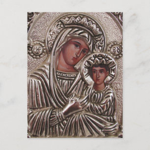 Mutter-Kind-Symbol, Madonna und Jesus in Silber Postkarte