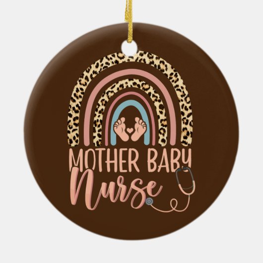 Mütter Kinderkrankenpfleger Leopard Rainbow Keramik Ornament (Hinten)
