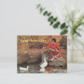 Mutter & Kleines Mädchen Fütternd Enten der 60er J Postkarte (Stehend Vorderseite)