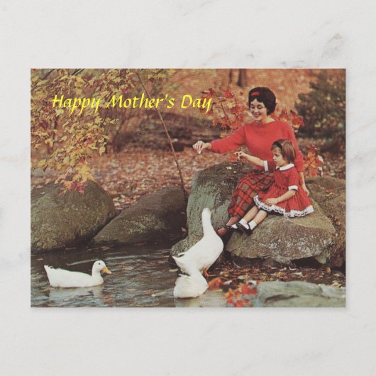 Mutter & Kleines Mädchen Fütternd Enten der 60er J Postkarte (Vorderseite)