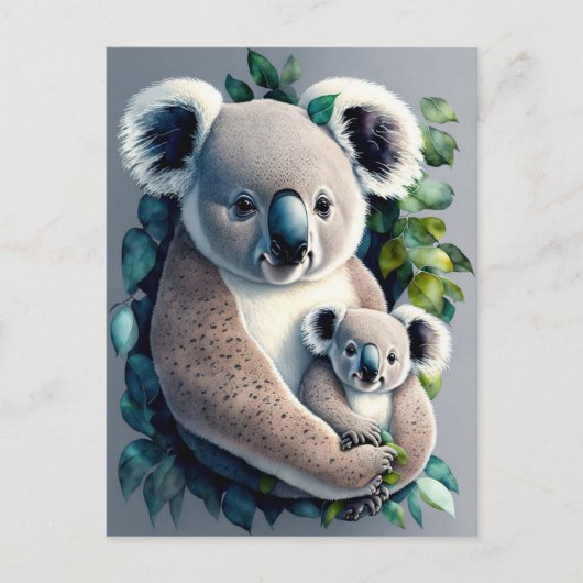 Mutter Koala Bären und ein Baby, Aquarellfarbe Postkarte (Vorderseite)