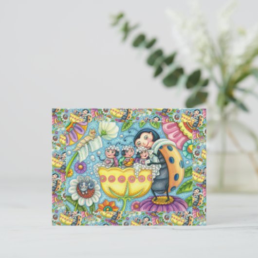 MUTTER LADYBUG & KINDER, TULIP-BABELBAD POSTKARTE (Stehend Vorderseite)
