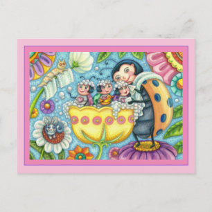 MUTTER LADYBUG & KINDER, TULIP-BABELBAD POSTKARTE