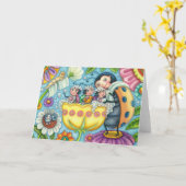 MUTTER LADYBUG & KINDER, TULIP BUBBLE BAD Leere Karte (Gelbe Blume)