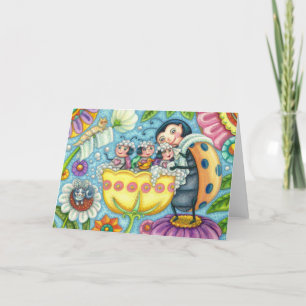 MUTTER LADYBUG & KINDER, TULIP BUBBLE BAD Leere Karte