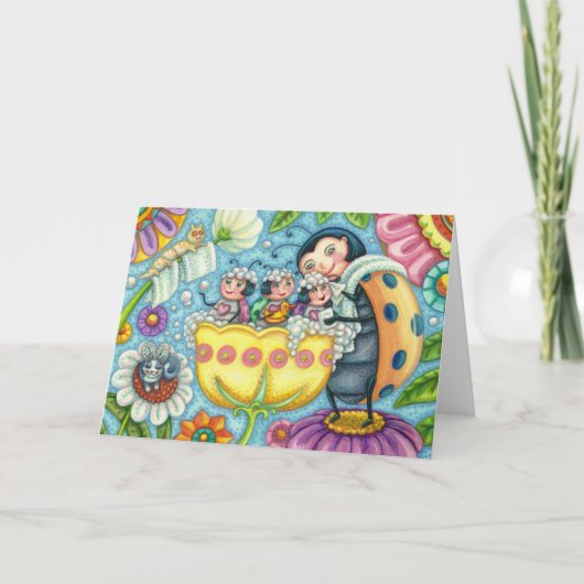MUTTER LADYBUG & KINDER, TULIP BUBBLE BAD Leere Karte (Vorderseite)