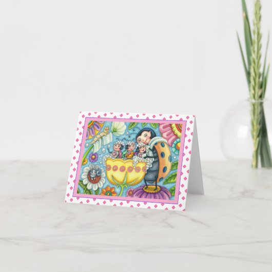 MUTTER LADYBUG & KINDER, TULIP BUBBLE BAD Leere Karte (Vorderseite)