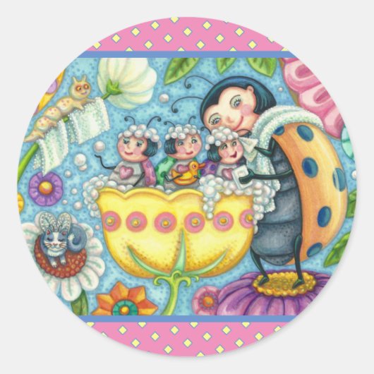 MUTTER LADYBUG & KINDER, TULIP TUB BUBBLE BAD RUNDER AUFKLEBER (Vorderseite)