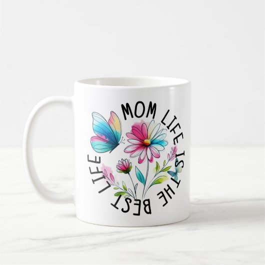 Mutter-Leben Floraler Schmetterling Kaffeetasse (Links)