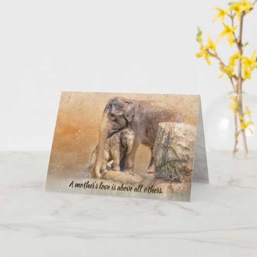 Mutter Liebe Baby Elephant umarmt Mutter Day Blank Karte (Gelbe Blume)