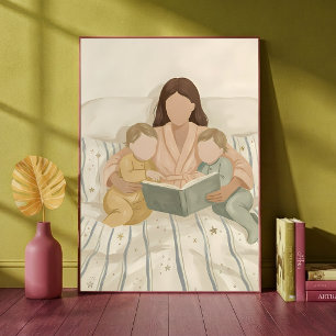 Mutter liest Kindern eine Gutenachtgeschichte vor Poster