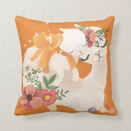 Mutter Llama mit Babylama u. Blumen pillow Kissen