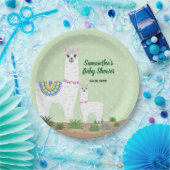 Mutter Llama und Baby-grüne Tupfen-Babyparty Pappteller (Party)