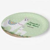 Mutter Llama und Baby-grüne Tupfen-Babyparty Pappteller (Schrägansicht)