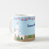 Mutter Llama und Baby-Lama-Blau-Tupfen Kaffeetasse (Vorderseite Links)