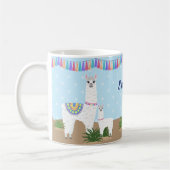 Mutter Llama und Baby-Lama-Blau-Tupfen Kaffeetasse (Links)