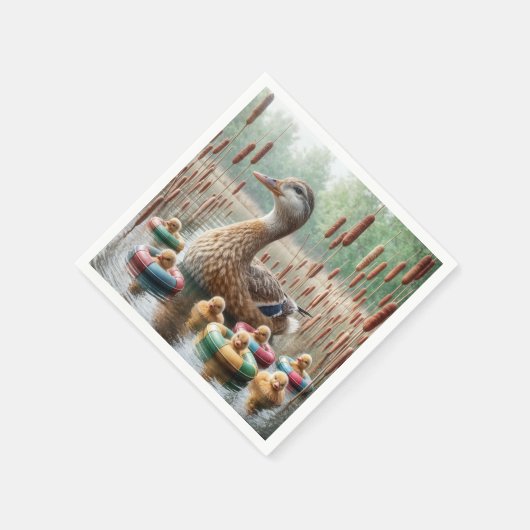 Mutter Mallard Duck mit Ducklings Serviette (Ecke)