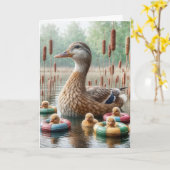 Mutter Mallard mit Duckling zn Karte (Gelbe Blume)