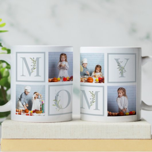 MUTTER Mama Foto-Collage Wasserfarben-Buchstaben Kaffeetasse