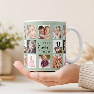 Mutter Mama Fotocollage salbeigrün Kaffeetasse