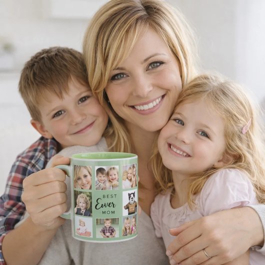 Mutter Mama Fotocollage salbeigrün Tasse