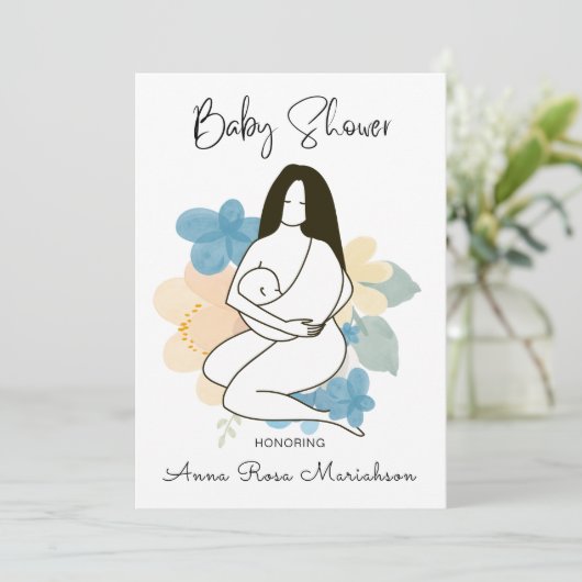 *~* Mutter Mama Holding Baby Floral Baby Dusche Einladung (Stehend Vorderseite)