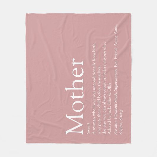 Mutter Mama Mum Definition Dusty Rose Rosa Fleecedecke (Vorderseite)