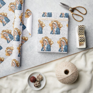 Mutter Maria Gold Blumen Heiligenschein Katholisch Geschenkpapier