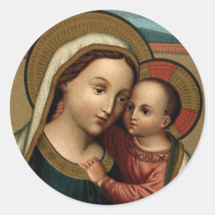 Mutter Maria und Baby Jesus Christus Weihnachten Runder Aufkleber
