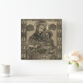 Mutter Maria und Jesus Christus Kind Silver Gold Quadratische Wanduhr (Zuhause)