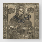 Mutter Maria und Jesus Christus Kind Silver Gold Quadratische Wanduhr (Vorderseite)