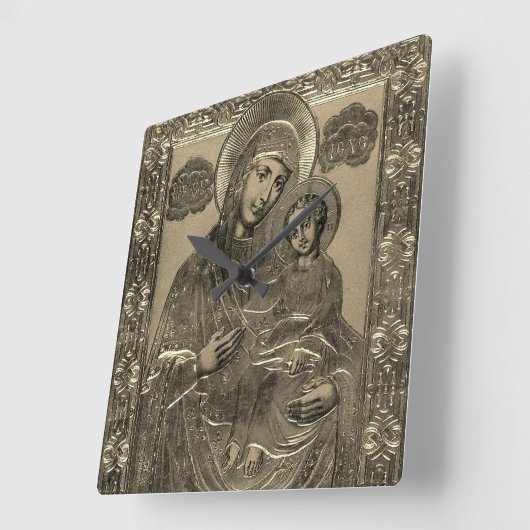 Mutter Maria und Jesus Christus Kind Silver Gold Quadratische Wanduhr (Winkel)