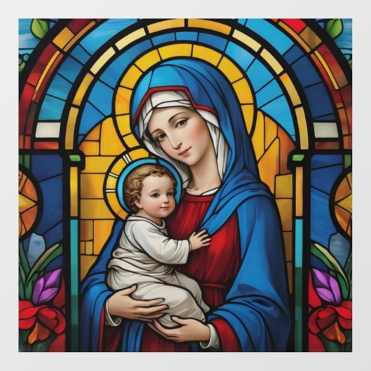 Mutter Maria und Kind Jesus Christlich festgehalte Fensteraufkleber (Blatt)
