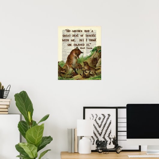 Mutter Mark Twain Fox Art Antique Dictionary Pages Poster (Heimbüro)