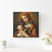Mutter Mary and Baby Jesus Wall Clock Quadratische Wanduhr (Zuhause)