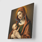Mutter Mary and Baby Jesus Wall Clock Quadratische Wanduhr (Winkel)