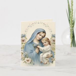 Mutter Mary Baby Jesus Florall Religious Dankeskarte