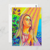 Mutter Mary betet mit Licht von oben Postkarte (Vorne/Hinten)