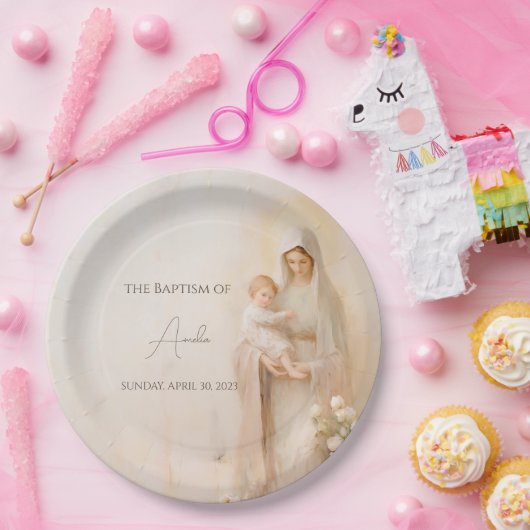 Mutter Mary mit Baby-Taufe Pappteller (Party)